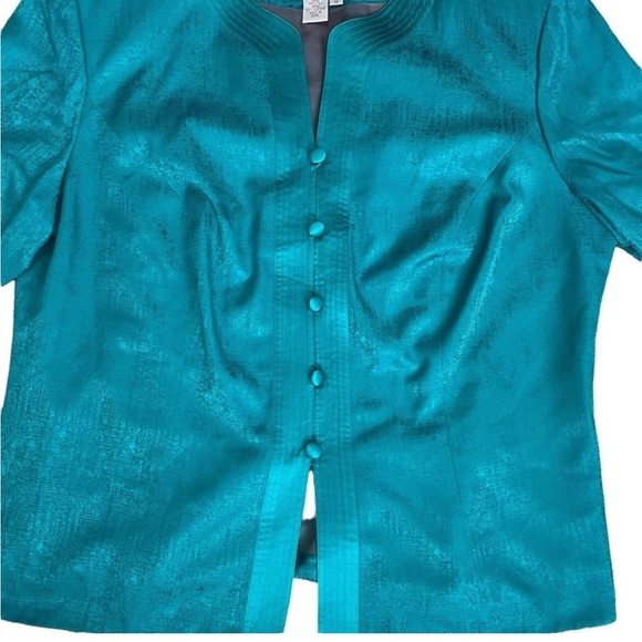 Adrianna Papell Silk Turquoise Blue Mermaidcore Event Evening Button Up Blazer - Picture 5 of 8